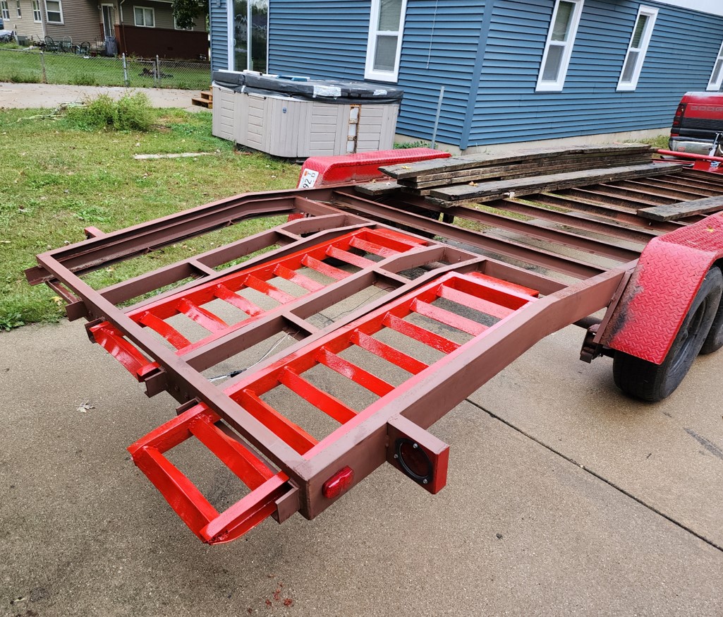 Fabricated red trailer frame